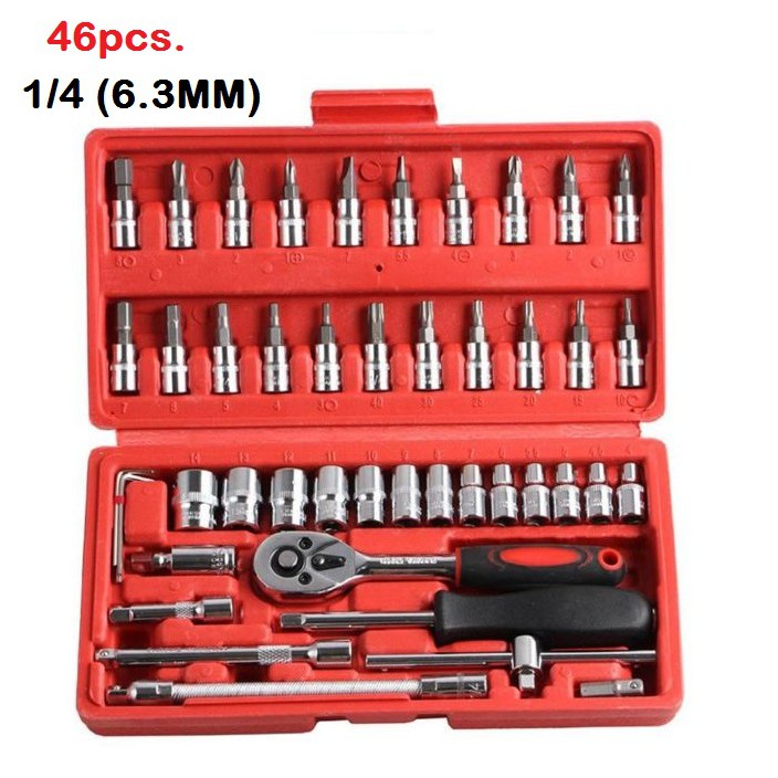 46pcs 1/4Inch Socket Set Car Repair Tool Ratchet Torque Wrench Combo