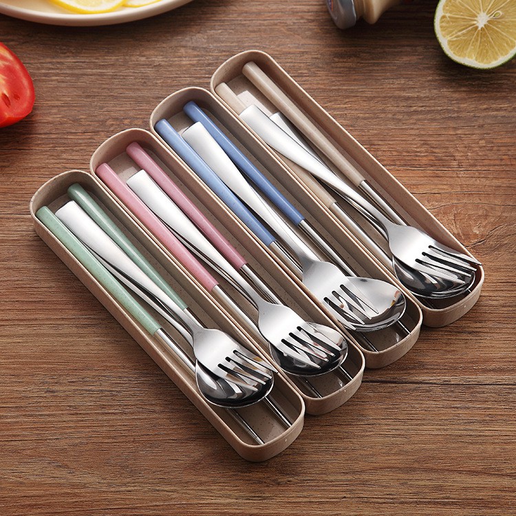 304Stainless Steel 3In1 Fork Spoon and Chopsticks Portable Cutlery Set