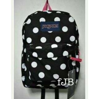 jansport cool student backpack dark denim polka dot