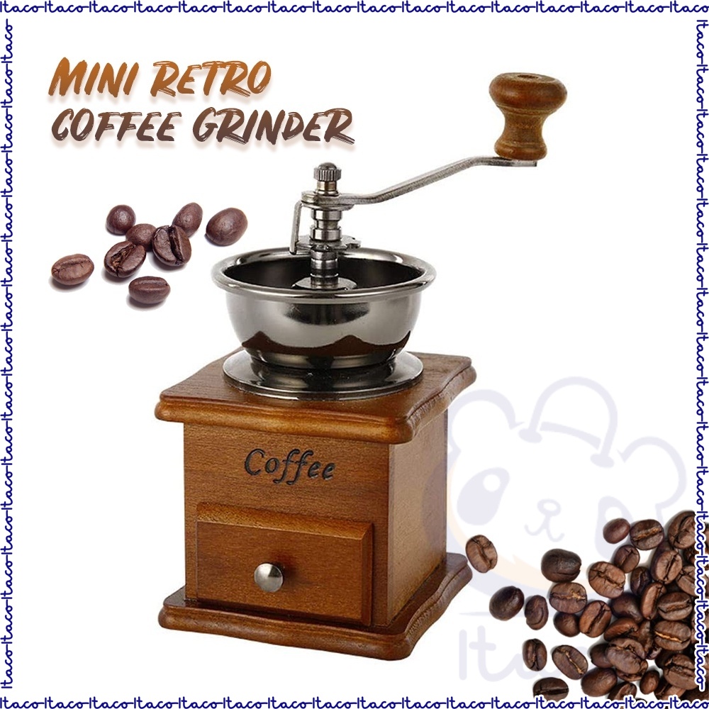ITACO Retro Wooden Manual Coffee Grinder Manual Hand Coffee Bean