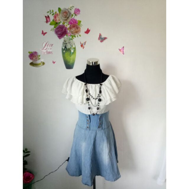 white denim off the shoulder dress