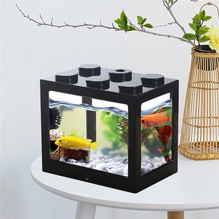 ✨COD✨Betta Tank Mini Aquarium Block Fish Tank Guppy Fish Block Tank Good Gift With LED Light