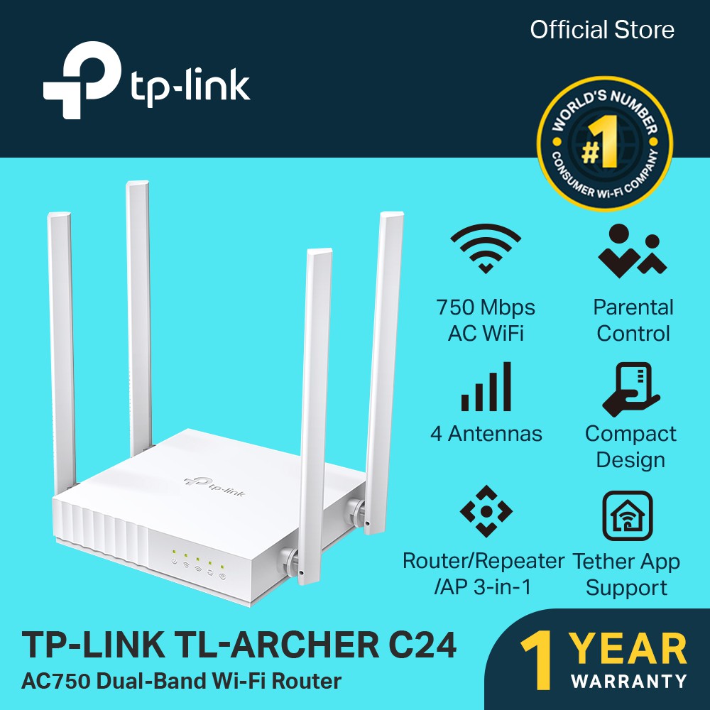 TP-Link Archer C24 AC750 Dual-Band Wireless WiFi Router | Access Point