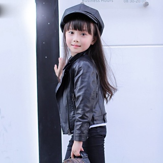 girls pu jacket rivet zipper cool Leather clothing for girls 4-13 years old Classic collar zipper leather motorcycle #2
