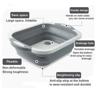 Folding Cutting Board Basket Collapsible Dish Tub With Draining Plug Colander Fruits Vegetable #5