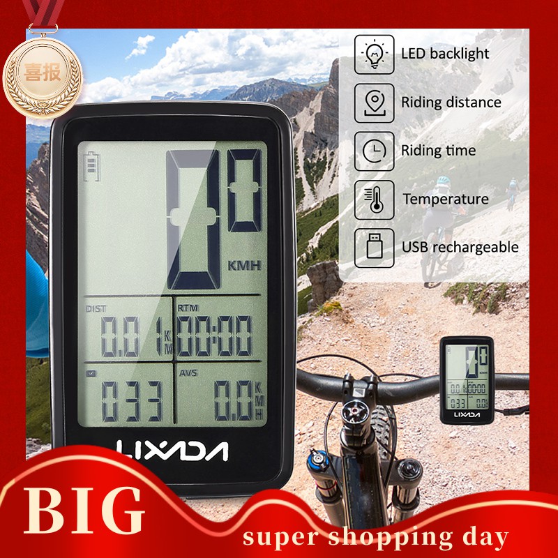 Lixada USB Rechargeable Wireless Bike Computer Bicycle GPS Speedometer Odometer 