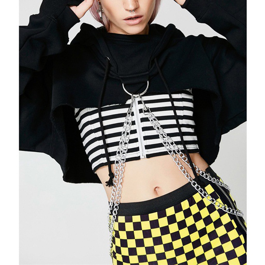 crop top hoodie with chains