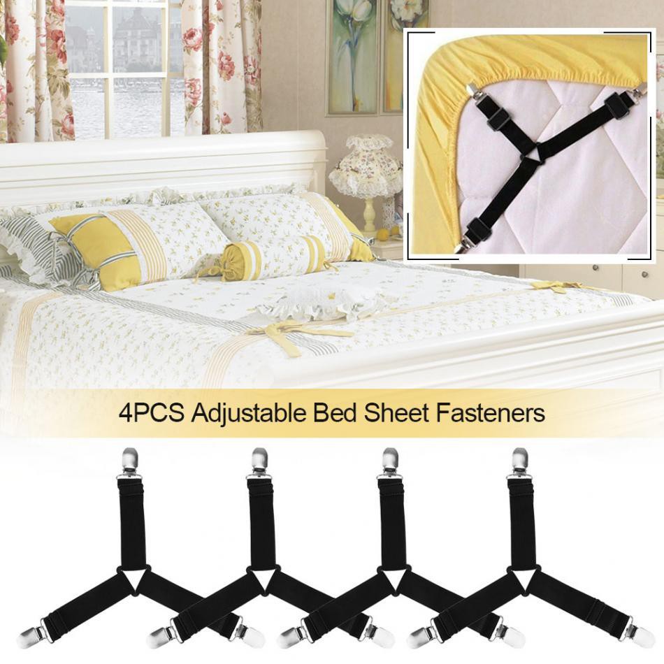 4 Pcs Elastic Bed Mattress Sheet Clips Grippers Straps Suspender Fasteners NEW 