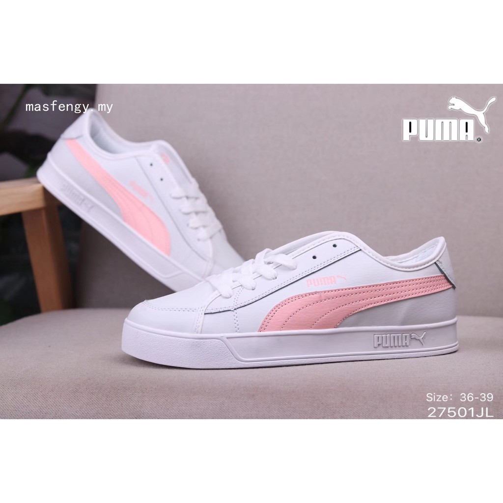 puma smash vulc white pink