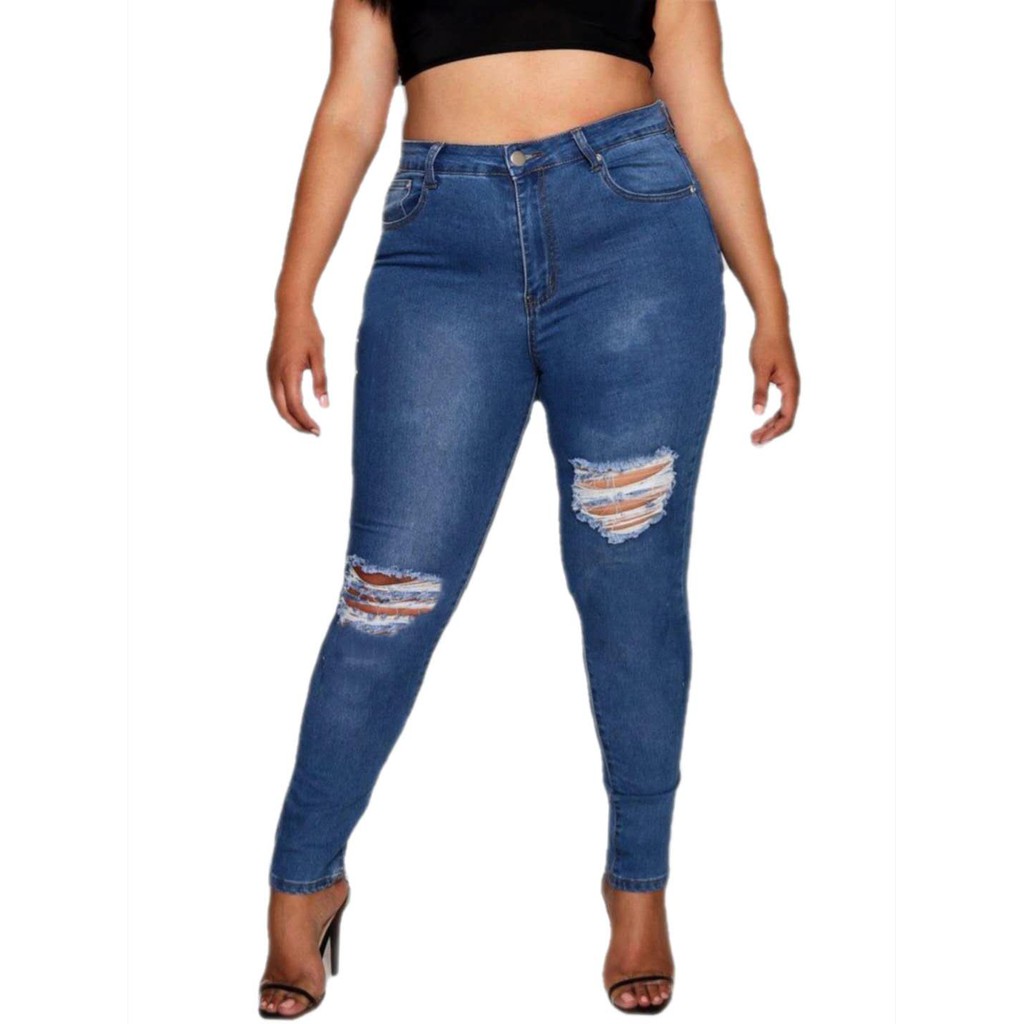 Plus size denim skinny jeans 30-36 ripped jeans for women pants ...