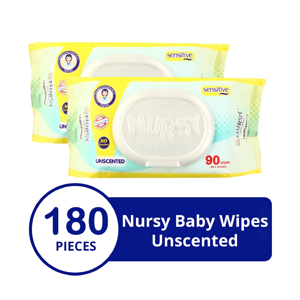 Nursy Baby Wipes Unscented 90's x 2 packs (180 pcs) Shopee Philippines
