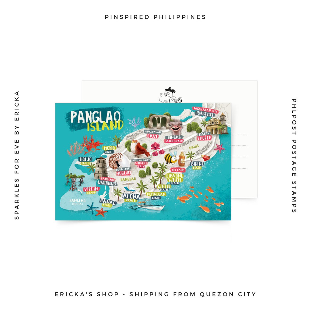 Panglao Illustrated Map Postcard Pinspired Shopee Philippines