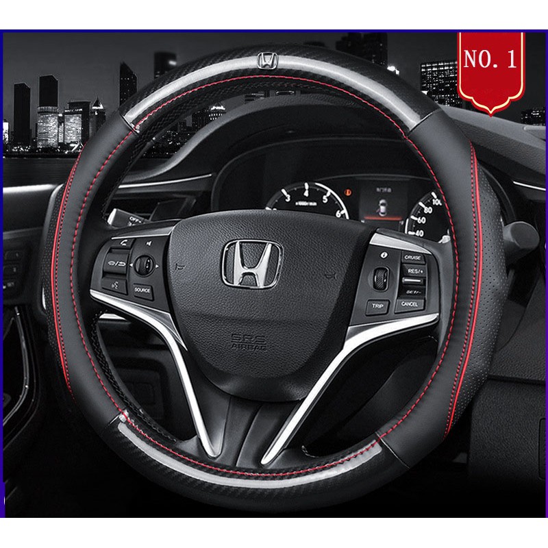 Car Steering Wheel Cover Honda City Car Accessories Carbon Fiber Leather Accord Brv Civic City Fit Jazz Cr V Hr V 38cm Shopee Philippines