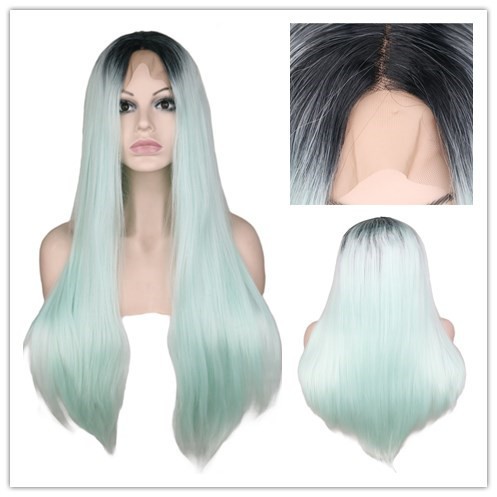 26 Women Mint Green Ombre Wig Long Straight Synthetic Lace Front