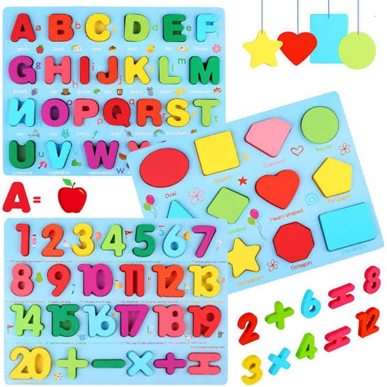 Wooden Blocks Puzzle Board Set Alphabet ABC, Learning & Educational ...