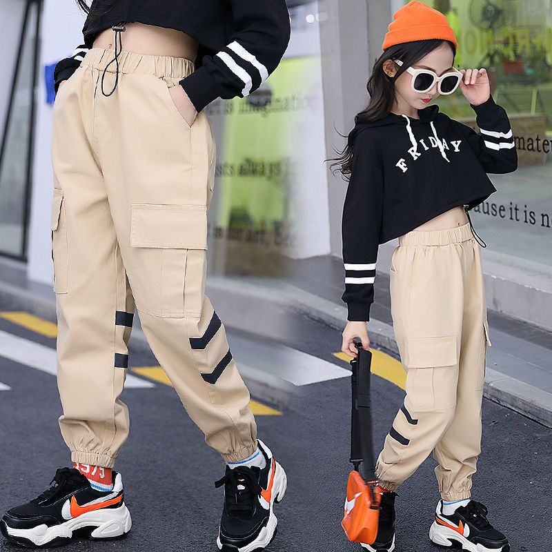 Girls Cargo Pants Fashion Trend Baby Girl Outfit Solid Streetwear Pants  Children Loose Trousers Pocket Pants | Shopee Philippines