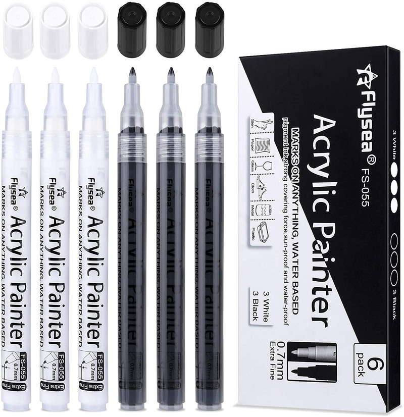 6pcs/Pack Black White In Acrylic Paint Markers Pens For Rock Painting ...