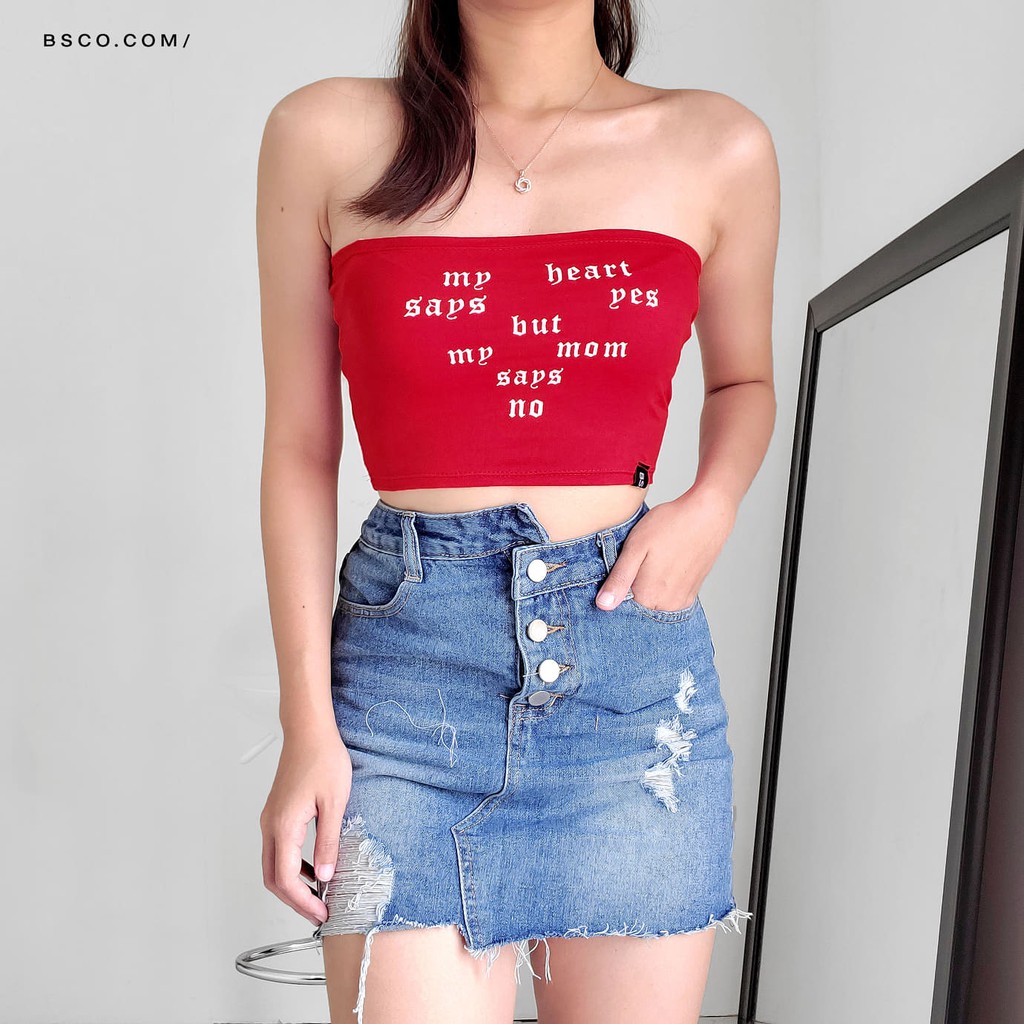 denim skirt and tube top