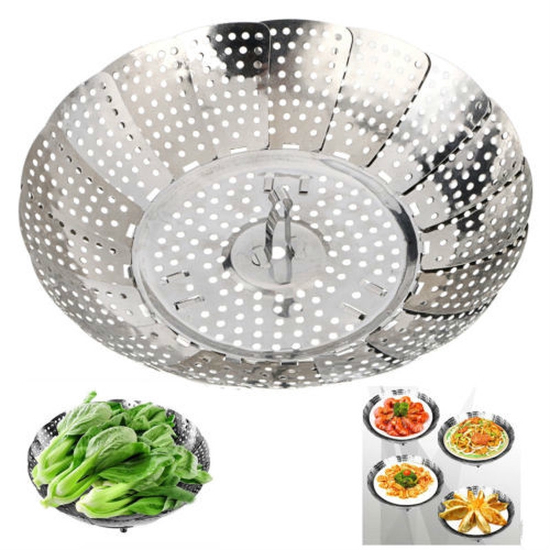 Stainless Steel Folding Steamer/ Steam Vegetable Basket Mesh Expandable