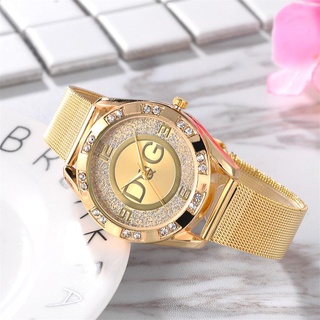 Fashion Crystal Watch Round Stainless Steel Analog Quartz Watch