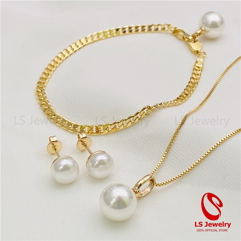 Ls Jewelry 18K Gold Plated 3in1 Pendant Necklace Stud Earrings Bracelet ...
