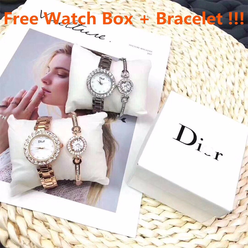 Dlor Rhinestone Bracelet Crystal Set Women Watch And Bracelet Jam Tangan Wanita Perempuan 321