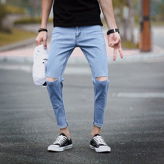 Pink Elegance Men'S Knee Ripped Jeans Skinny Stretchable | Shopee  Philippines