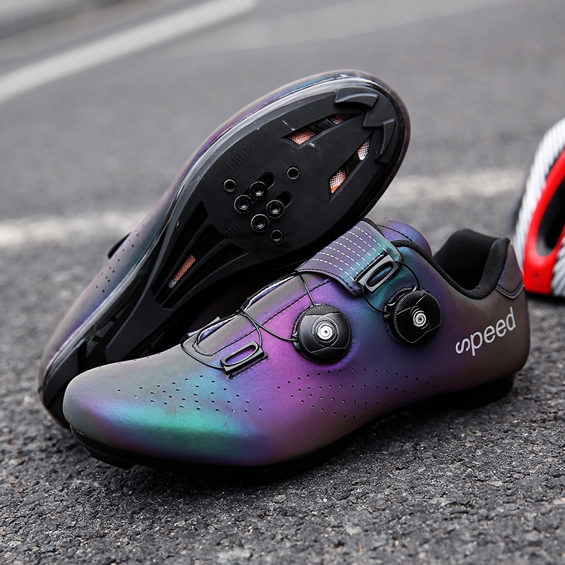 purple cycling shoes