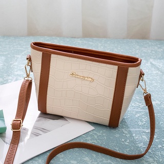 Korea Crocodile Pattern Color Contrast Large Capacity Single Shoulder Crossbody Bucket Bag For Women