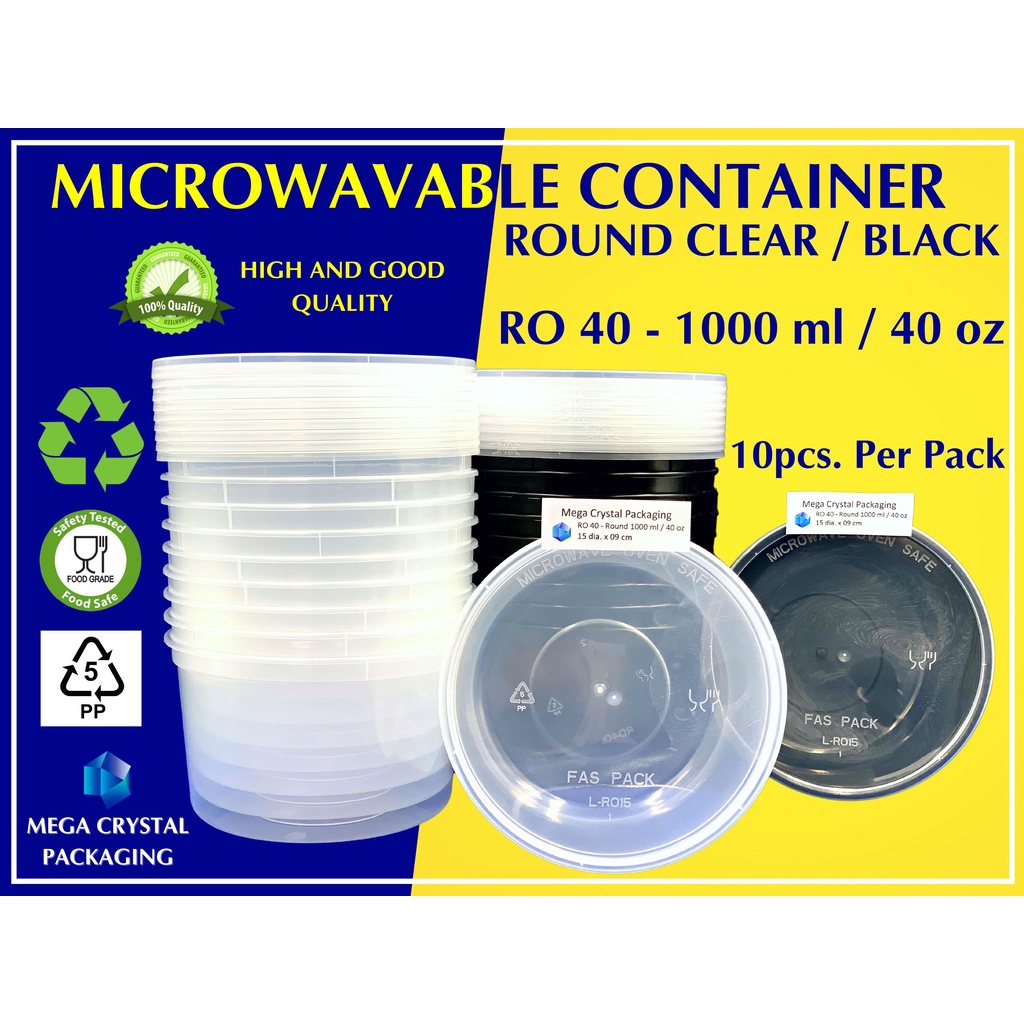 Microwavable Container Round Ro 40 1000 Ml 10 Pcs Per Pack Clear Black Shopee Philippines