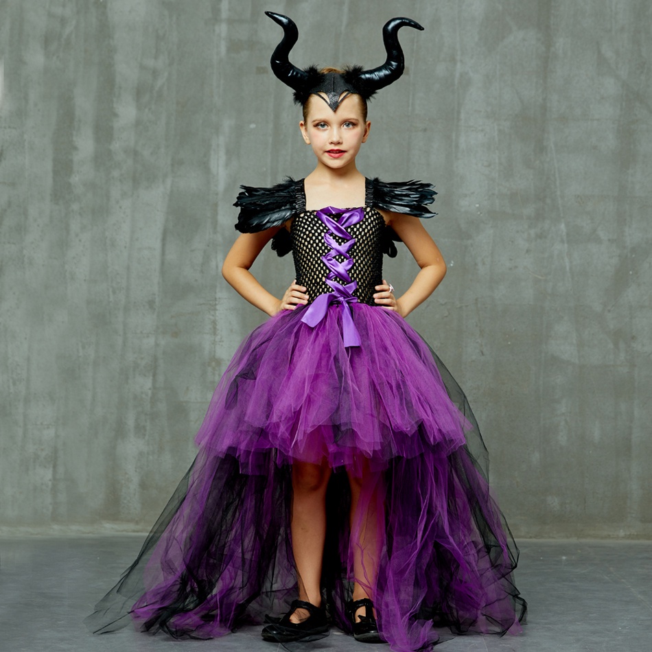 Halloween Maleficent Evil Dark Queen Costume Dress With Horn Baby 