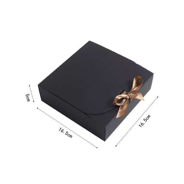 1pc Flat square kraft paper box with ribbon gift packaging box