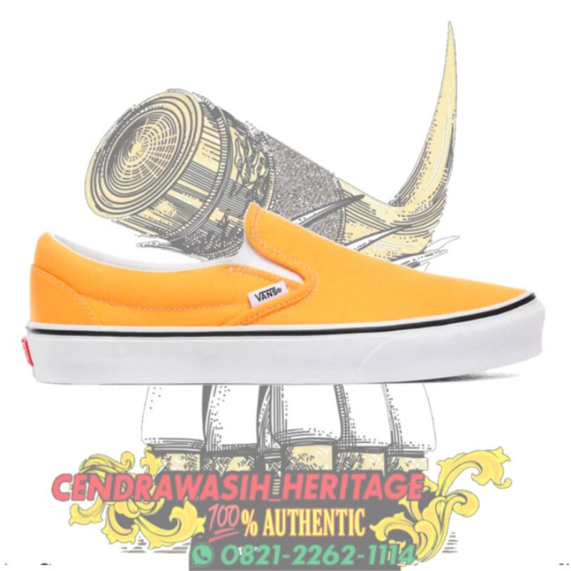 neon orange slip on vans