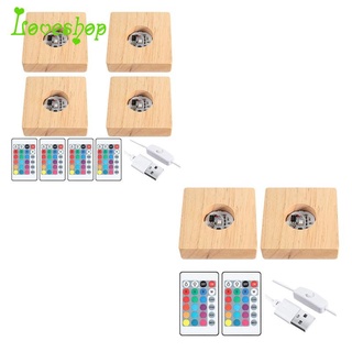 ㊫4 Pcs Wooden LED Night Light Base Lighted Display Lamp Base Stand with Remote Control for 3D Crysta