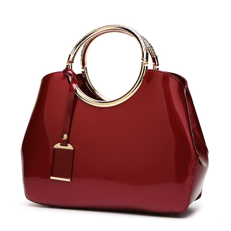 red leather handbag