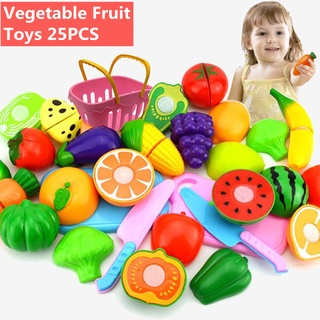 25pcs cut fruits vegetable simulated toys kids gift set early education physical structure cognition