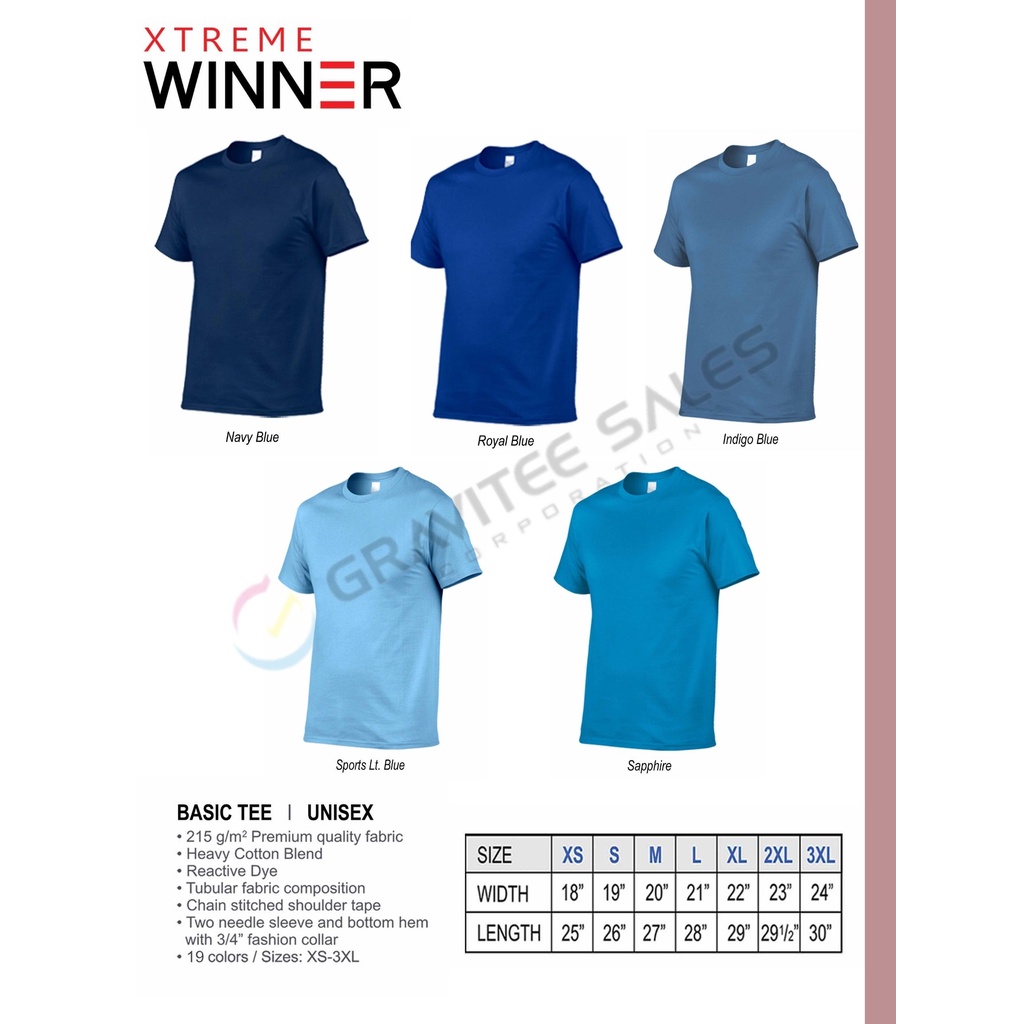 Winner Extreme Roundneck Tshirt (Indigo, Navy Blue, Royal Blue, Sapphire, Sports Light Blue