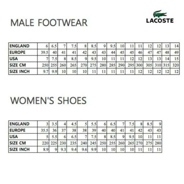 lacoste shoes size
