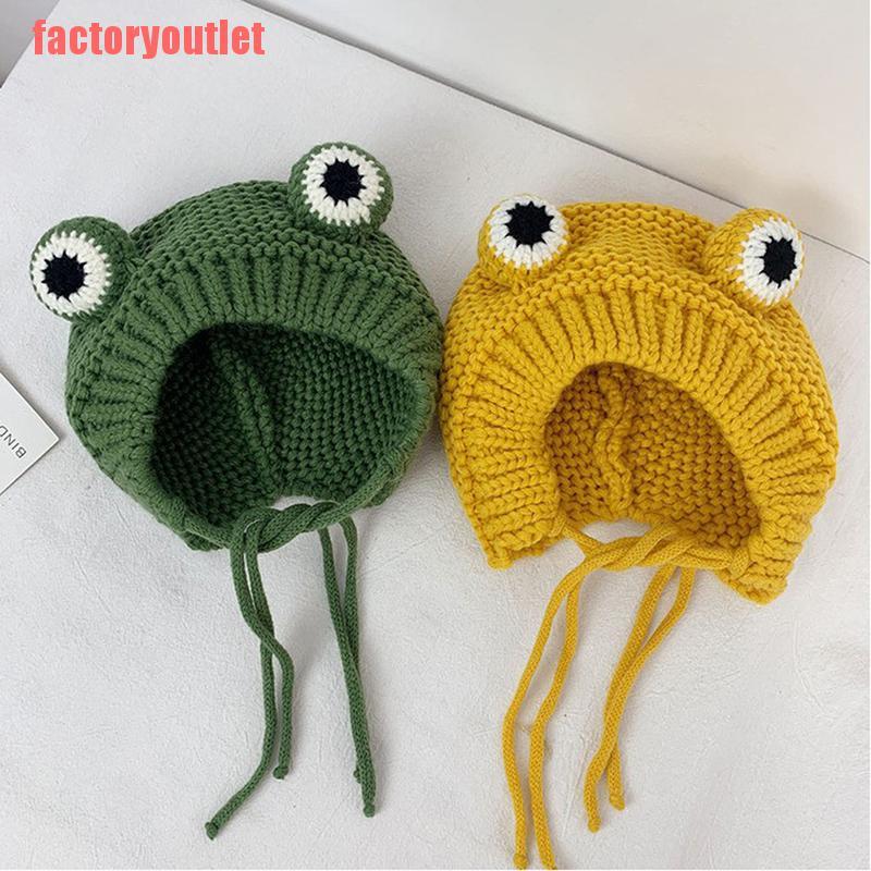 FCPH Solid color Cartoon frog knitted hat winter warm hat Skullies cap beanie for kid