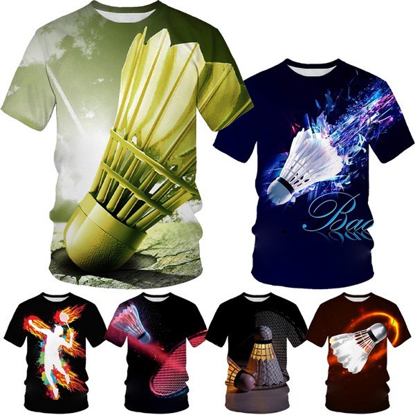 Summer New Design Sports Badminton 3d Printing T Shirt Mens Cool And Funny Creative Round Neck 4613