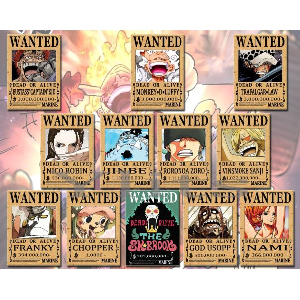 updated bounty SHP one piece wanted poster set of 10+freebies Shopee