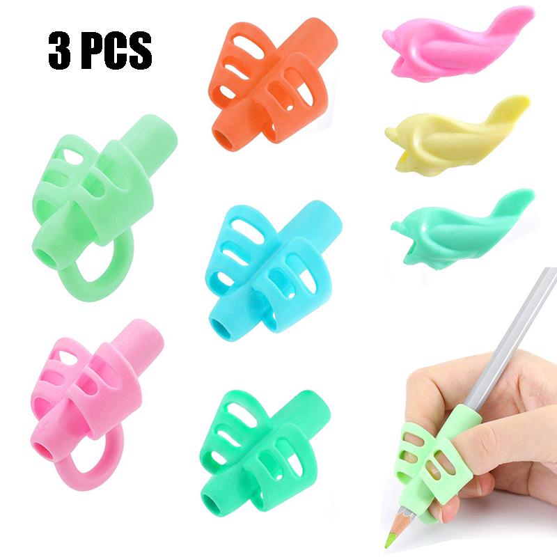 3Pcs 2/3-finger Grip Silicone Kid Baby Pen Pencil Holder Help Learn Writing Tool 