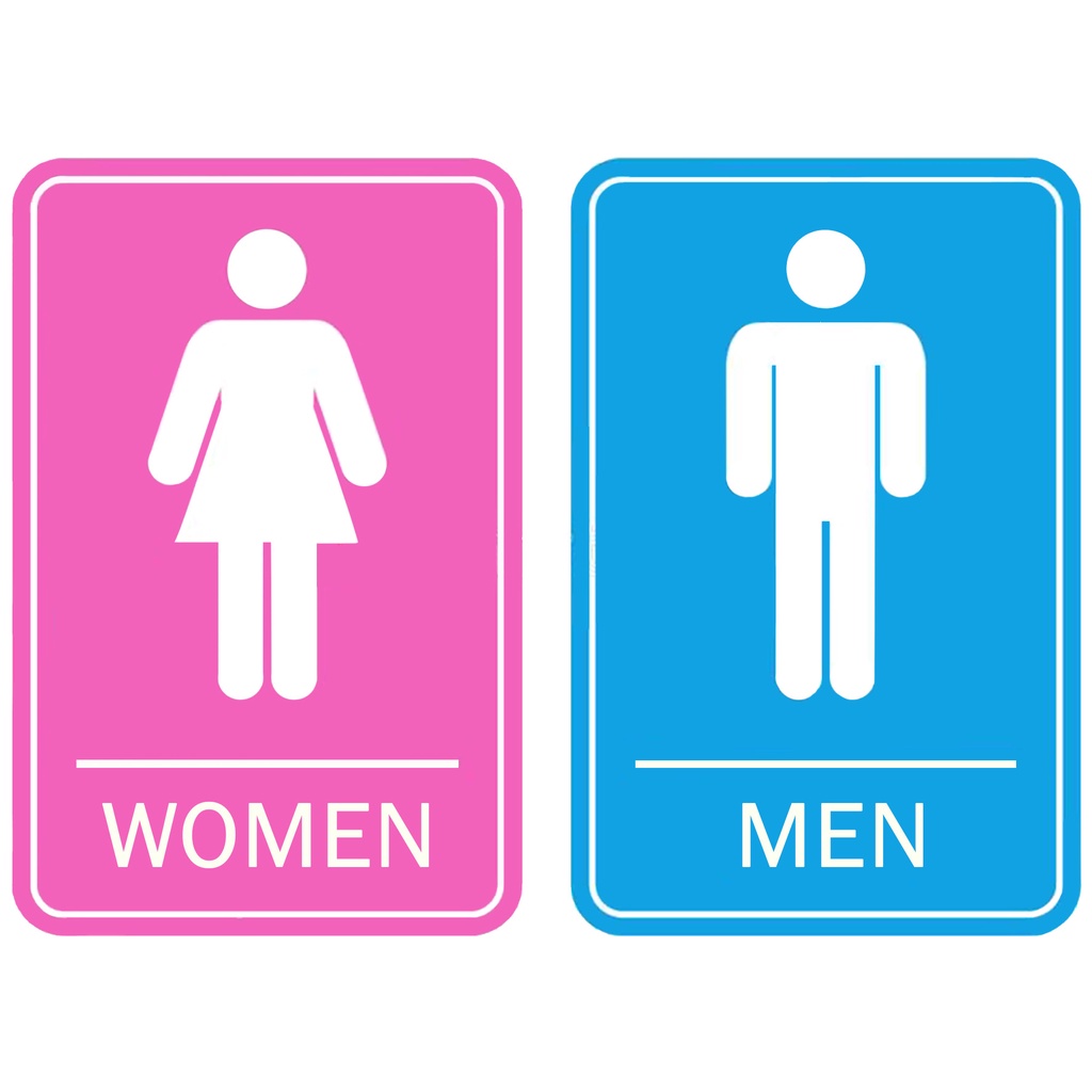 Restroom Comfort Room Men Women - Blue Pink - Laminated Signage - 5 x 8