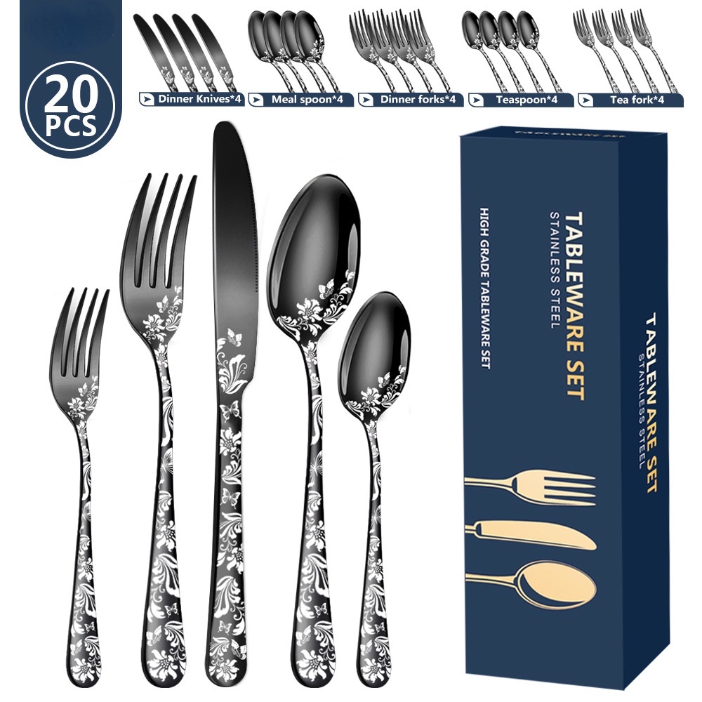 Stainless steel cutlery set 5 components 20 sets Western steak cutlery