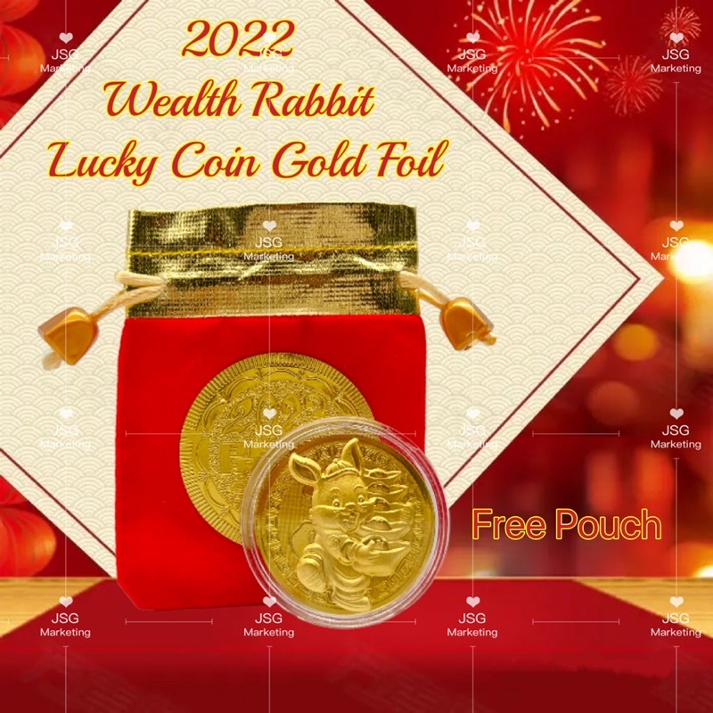 JSG 2023 Wealth Metal Rabbit Lucky Coin Gold Foil New Year Gift Free Lucky Bag perfect for gift