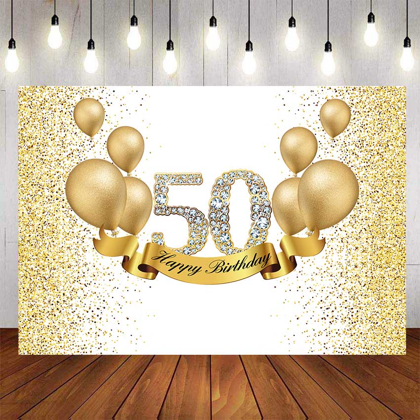 Golden 50th Old Birthday Backdrop For Photography Adult Man Woman Dad ...