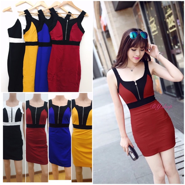 【BY】Korean fashion sexy sleeveless zip Bodycon Dress/8013# | Shopee ...