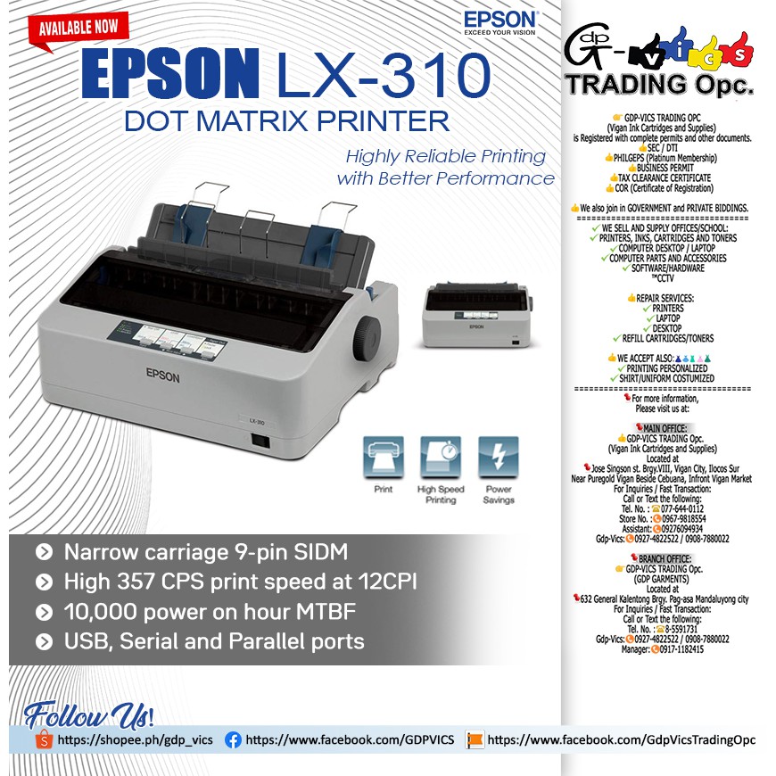 Epson Lx 310 Dot Matrix Printer Shopee Philippines 2658