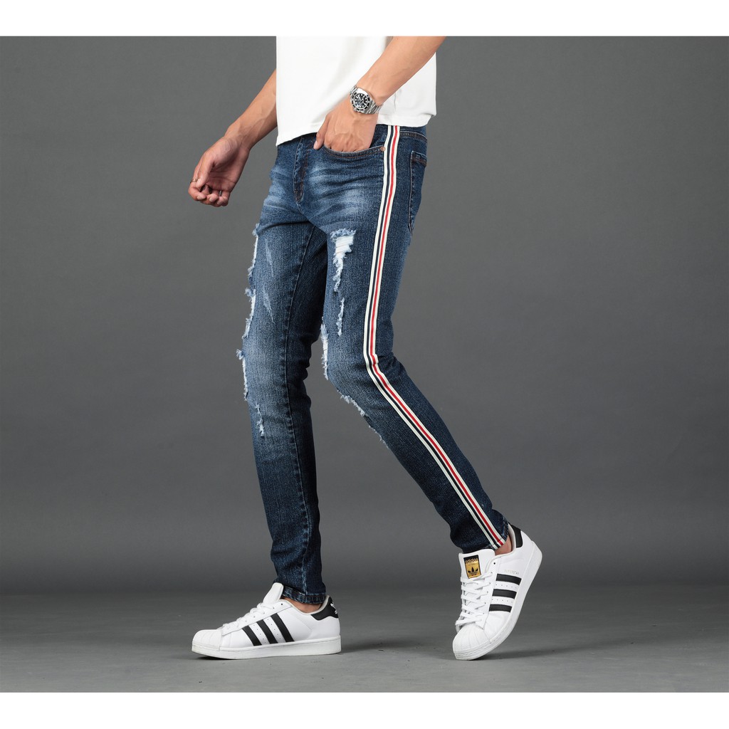 jeans with side color stripe