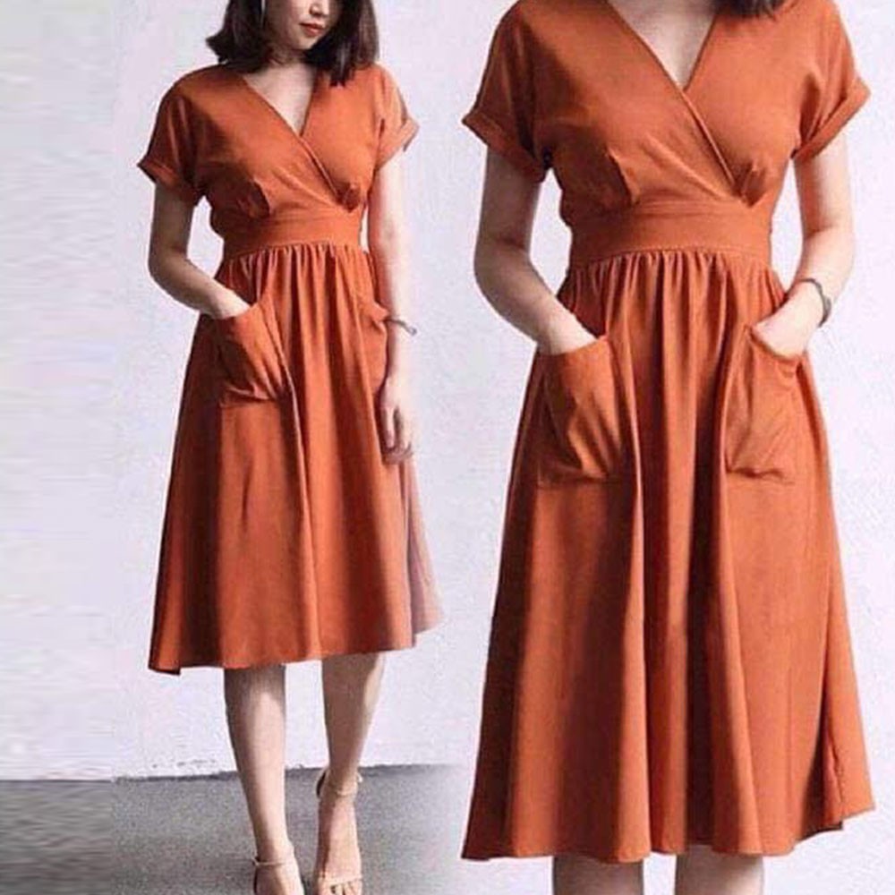YURRY FASHION Plain Back Garter Dress with Front Pocket | Shopee Philippines
